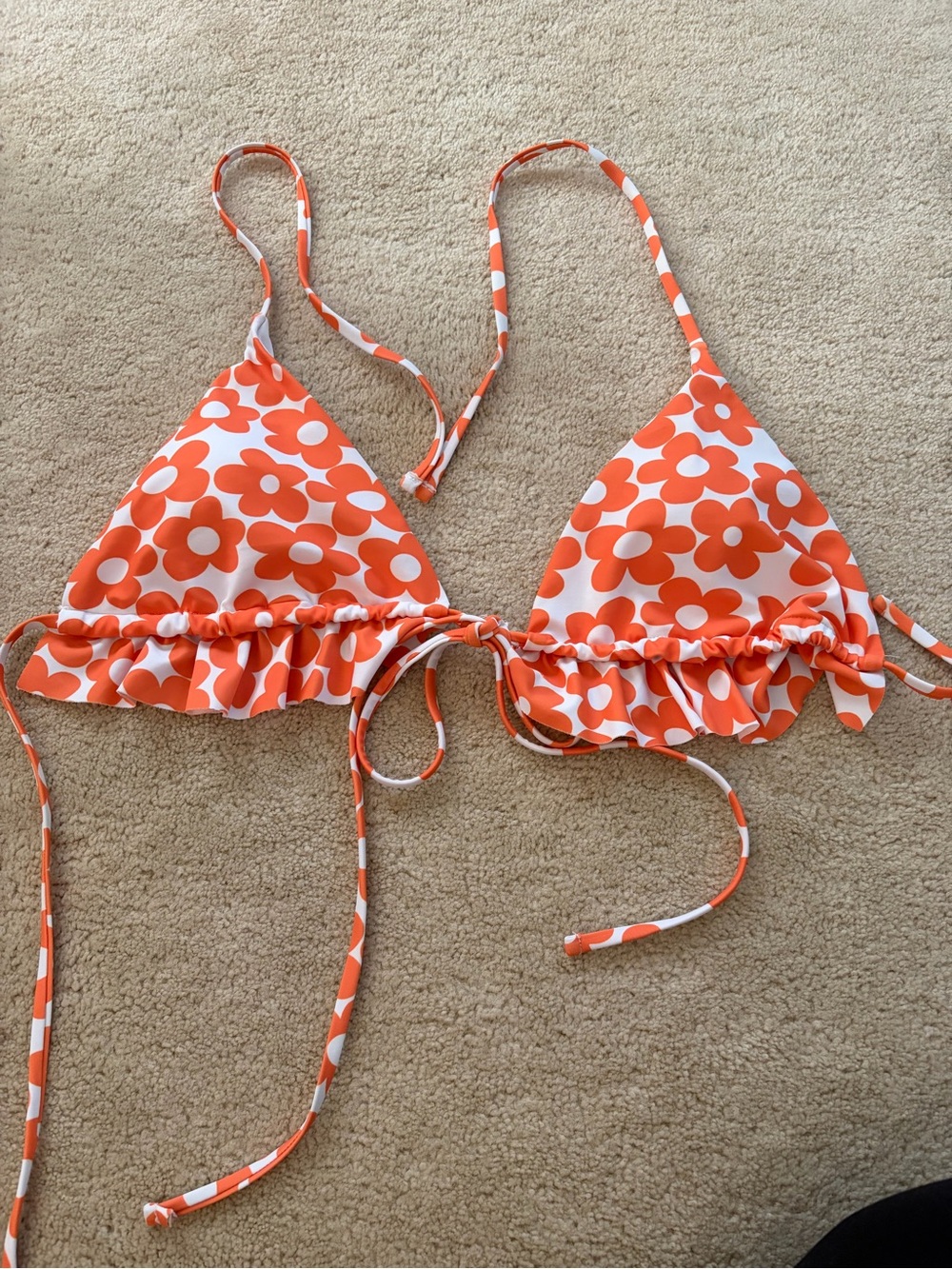 Orange Floral Ruffle Triangle Swim Top